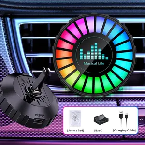 DIYCOM RGB Rhythm LED Light for Car Interior Sound Activated Music Level Ambient Lighting USB Rechargeable Voice Control Atmosphere Light Multifunctional Ambient Light with Car Air Freshener
