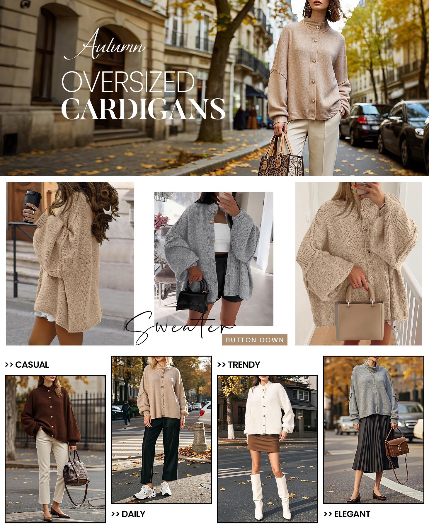 BTFBM Womens Oversized Cardigans  Fall Winter Outerwear Lantern Long Sleeve Button Down Chunky Knit Sweaters Coats