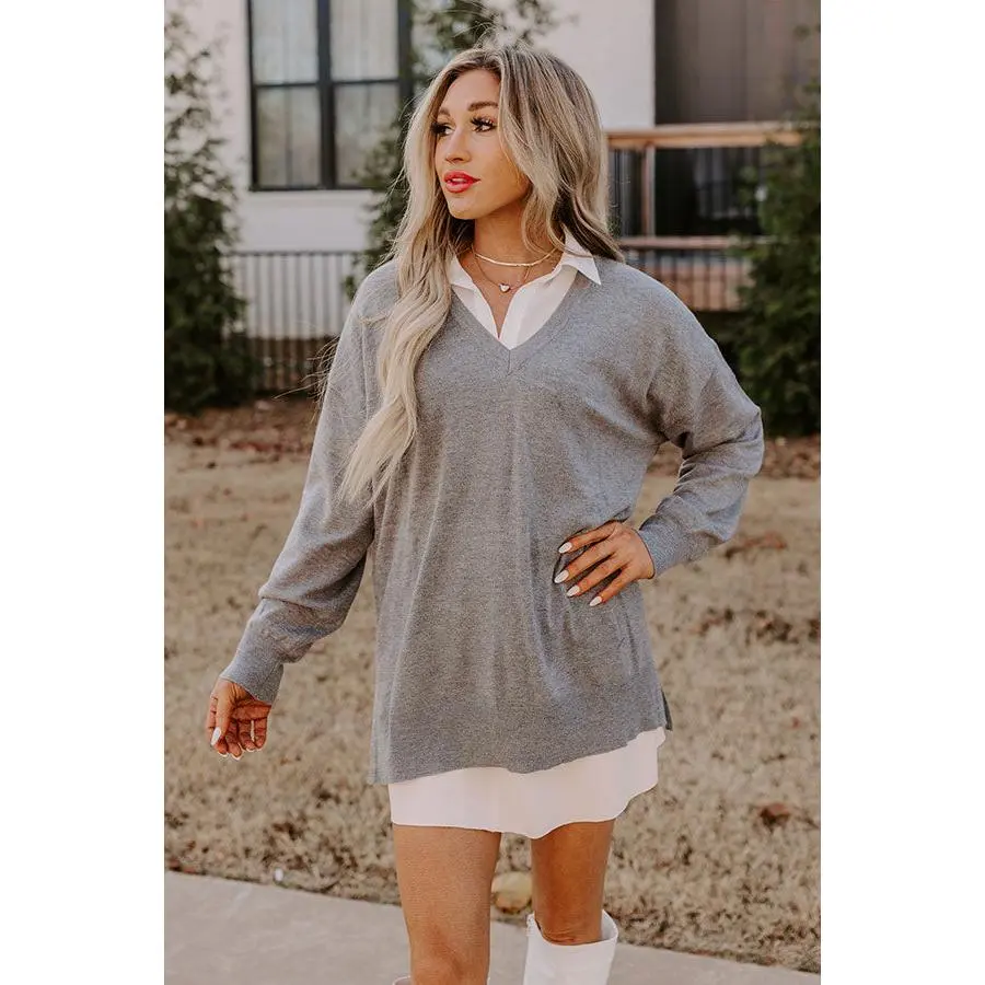 Sincerely Snuggly Sweater Top in Grey