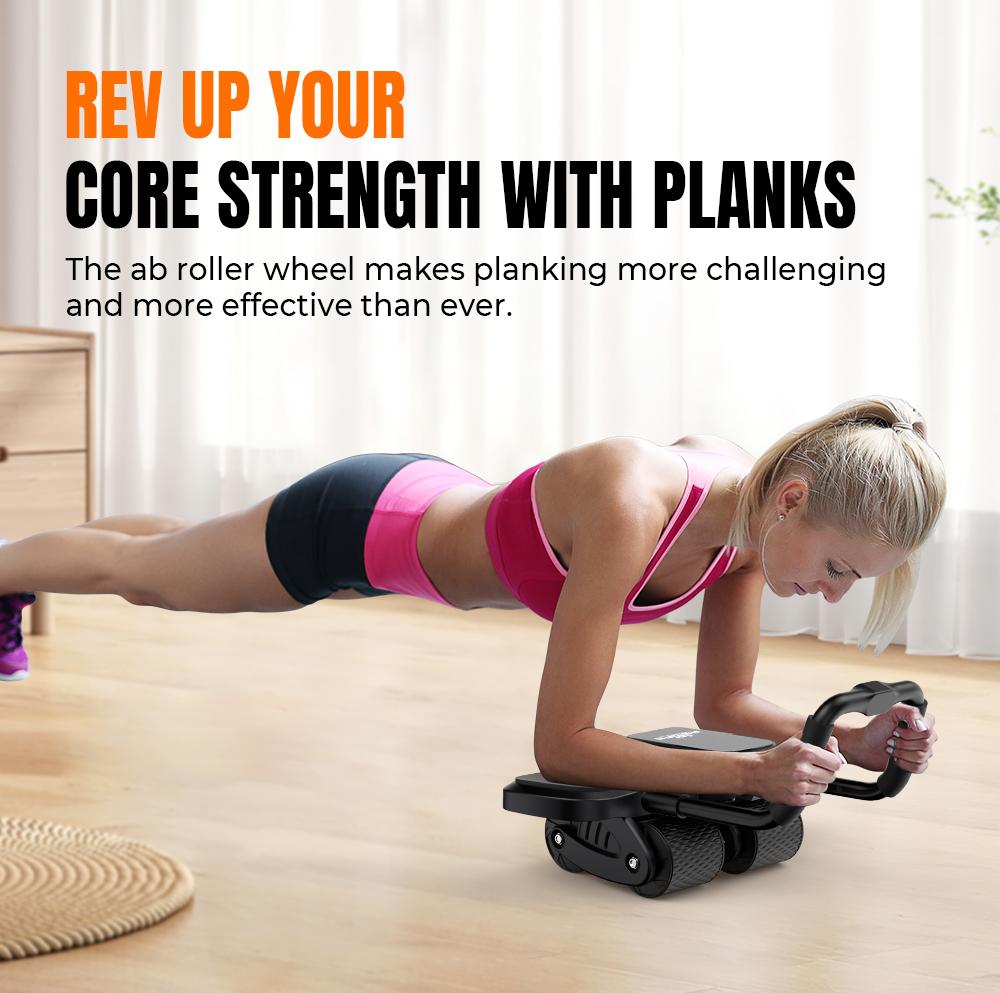 RELIFE REBUILD YOUR LIFE 4-Wheel Ab Roller with Knee Mat Automatic Rebound 2 in 1 Ab Roller with Widened Elbow Support Abdominal Training Equipment