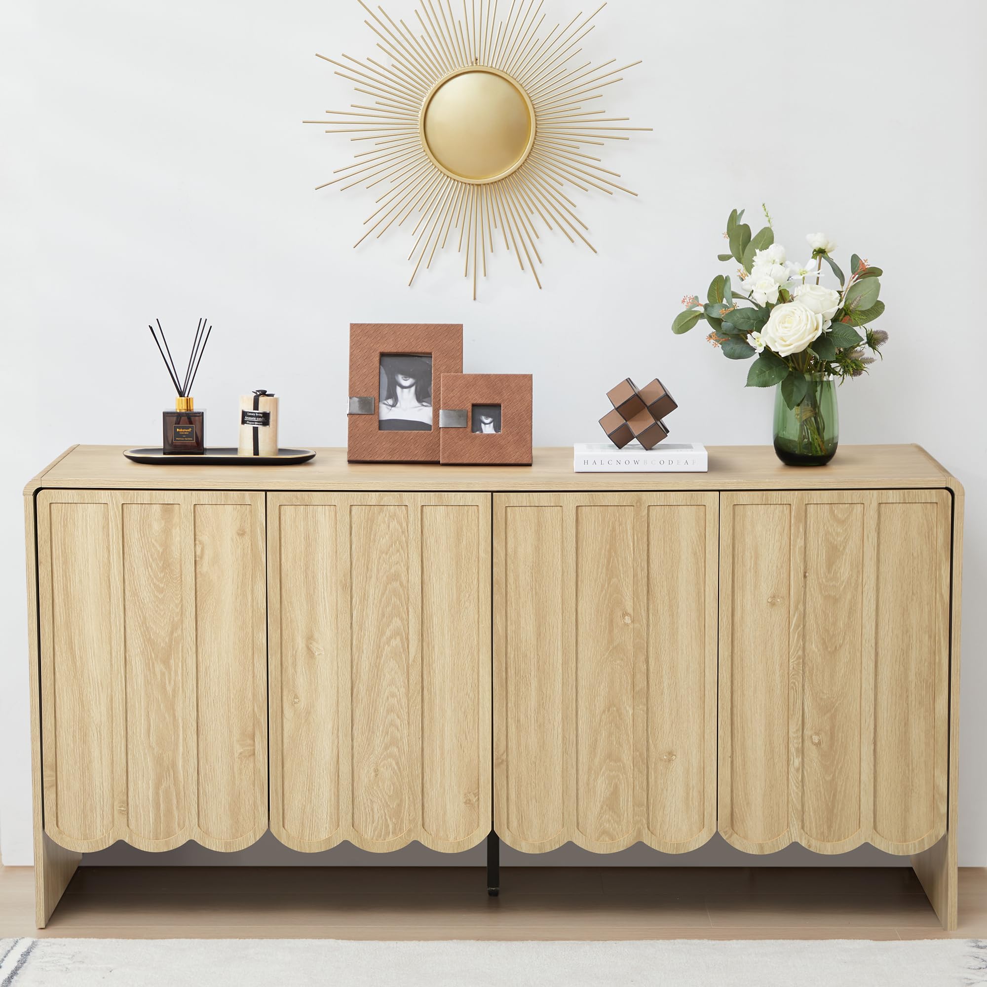 Giratree Sideboard Buffet Cabinet, Accent Storage Cabinet with 4 Doors, Farmhouse Wood Cabinet with Adjustable Shelves and Wave Panel for Living Room, Dining Room, Entry Giratree Sideboard Buffet Cabinet, Accent Storage Cabinet with 4 Doors, Farmhouse Wood Cabinet with Adjustable Shelves and Wave Panel for Living Room, Dining Room, Entry