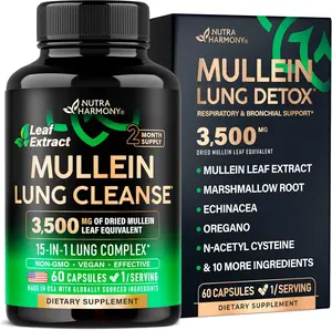 Organic Mullein Lung Detox - Mullein Leaf Extract - Marshmallow Root | Echinacea | Oregano | Quercetin | NAC - 15-in-1 Lung Support & Cleanse for Smokers Supplement - Made in USA - As Drops - 60 Capsules