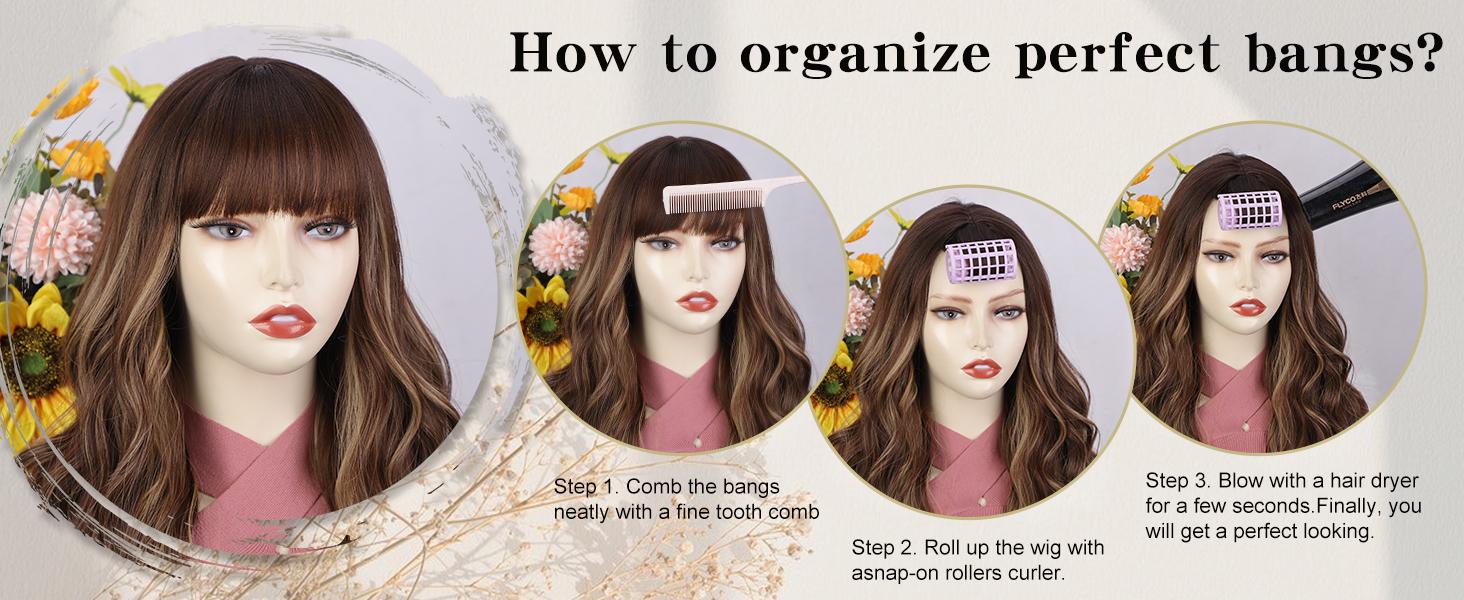 AISI HAIR Auburn Wig with Bangs Long Wavy Ginger Wig Natural Looking Heat Resistant Synthetic Curly Full Wigs for beginners Women Daily Use