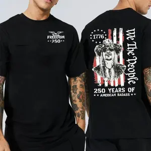 Freedom 250 We The People Patriotic Graphic T-Shirt, 1776 Vintage American Flag Independence Day Tee, 250 Years of Freedom Celebration Outfit, Soft Breathable Casual Unisex Wear, 100% Cotton [Made In US]