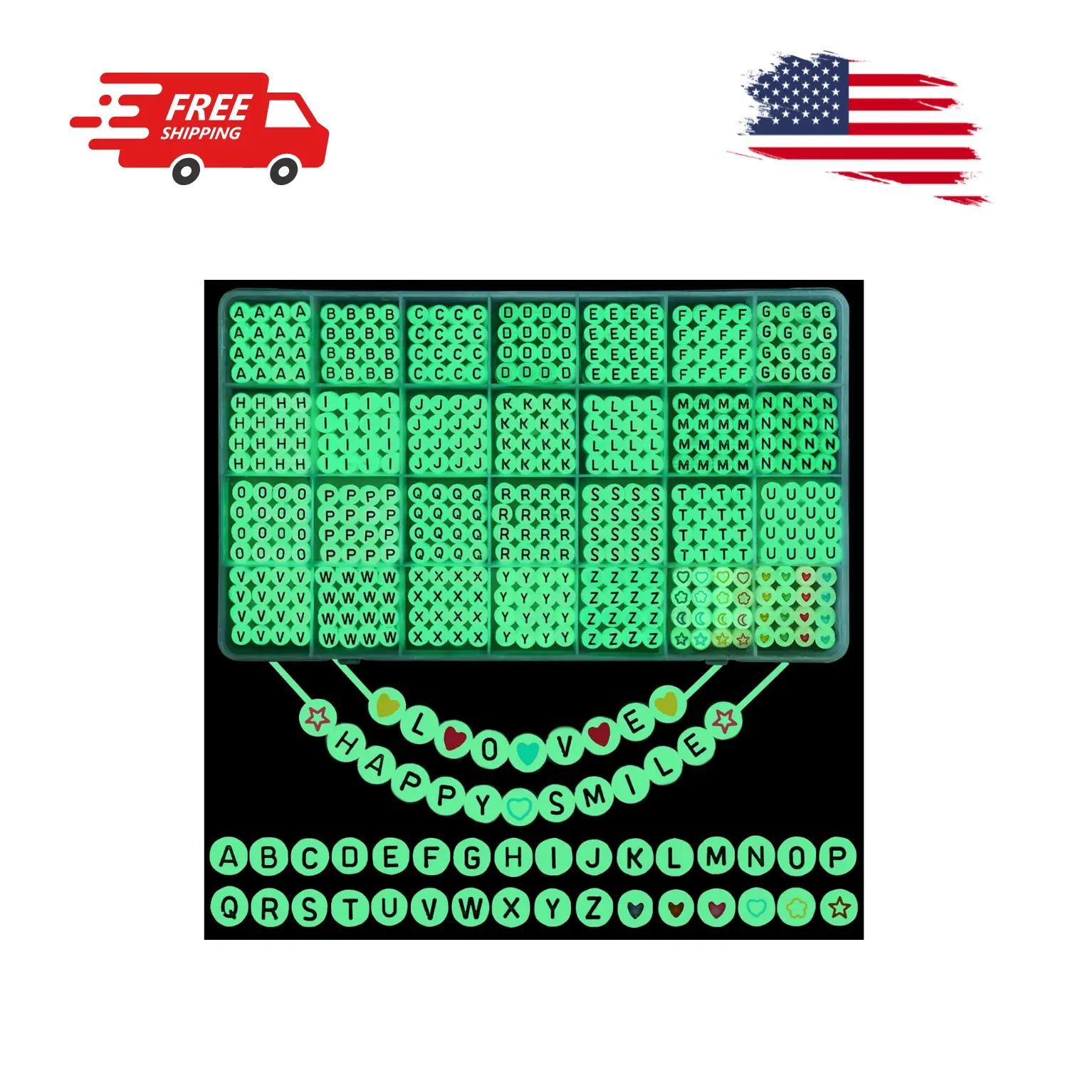 1400pcs Glow Letter Beads 4x7mm Acrylic Glow in The Dark