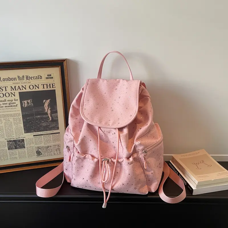 2026 New Design | Aesthetic Star Print Backpack Women’s Large Capacity Drawstring Casual Bag Trendy Commuter Pack, Drawstring Closure Stylish Daypack