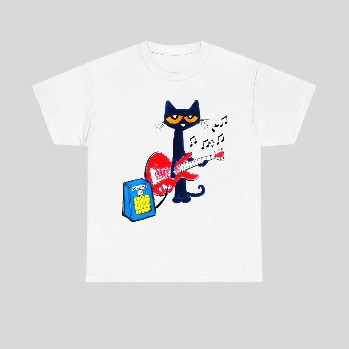 Pete the Cat Playing Guitar T-Shirt, Fun and Versatile Pattern T-Shirt - Unisex Top, Street Party T-Shirt