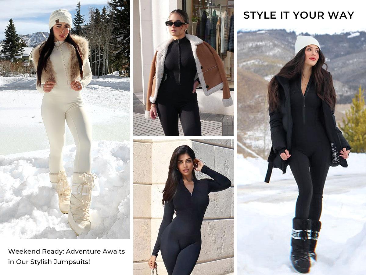 YEOREO Women's Solid Zip Up Jumpsuit Casual Sporty Long Sleeve Jumpsuit for Skiing Cycling Ladies Sportswear for Fall & Winter Athletic Style Activewear Workout Gym Clothing