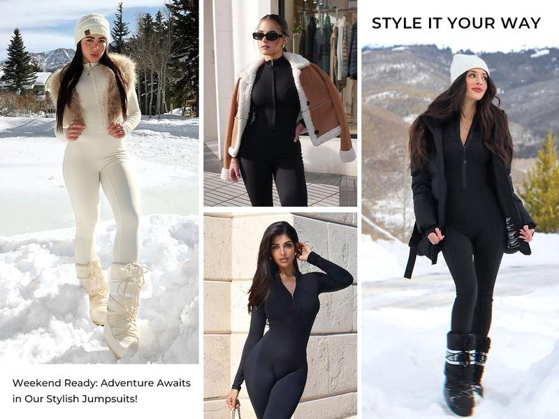 YEOREO Women's Solid Zip Up Jumpsuit Casual Sporty Long Sleeve Jumpsuit for Skiing Cycling Ladies Sportswear for Fall & Winter Athletic Style Activewear Workout Gym Clothing