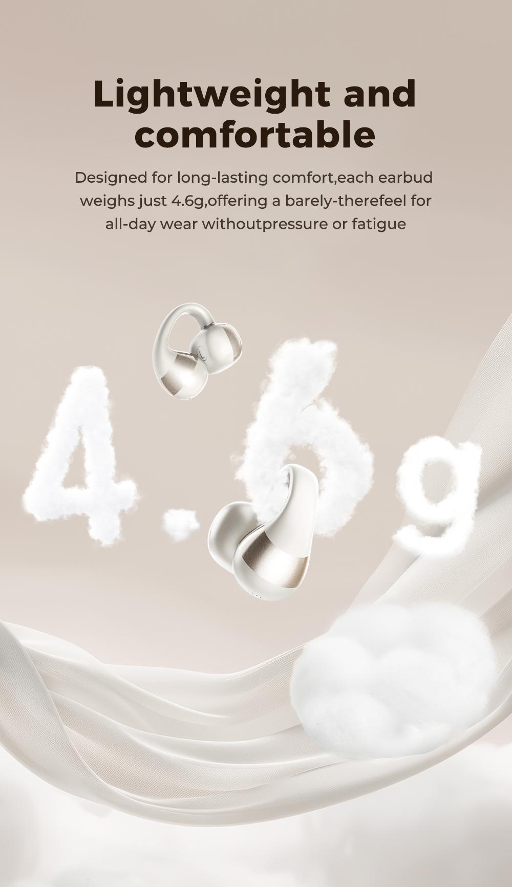 HTC NE56 OWS - The latest clip-on earphones from 2025. Bluetooth headset (6.0), IPX5 water resistance, and a built-in microphone. Super comfortable to wear and excellent sound quality.