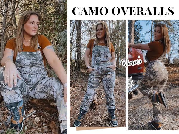 YXLUOKY Stretchy Camo Overalls for Women and Men Hunting Bibs Adjustable Denim Coveralls Work Utility Camouflage Jumpsuit Rompers Redneck Menswear
