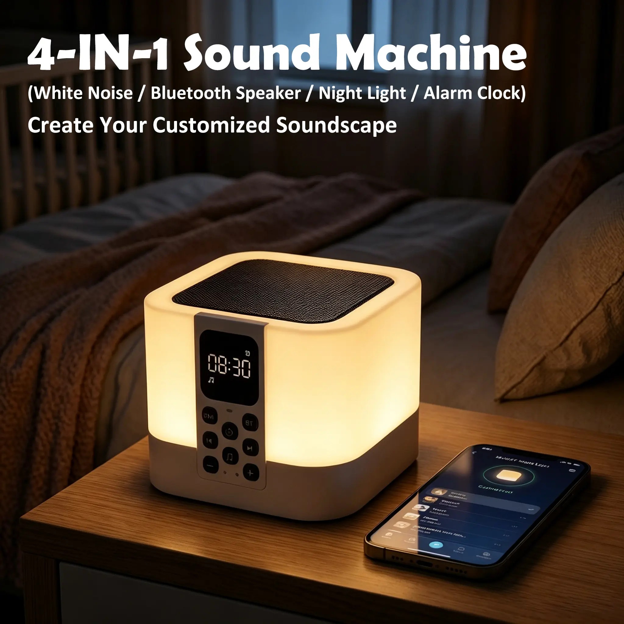 UFORU 4-in-1 Sleep Aid White Noise Machine/Bluetooth Speaker/Night Light/Alarm Clock(Rain, Insects, Ocean Waves, Birdsong, Fan, Lullaby), Perfect Vibe Bedroom Decor, Great Gift for Dad, Grads & More summervibes outdoor fun