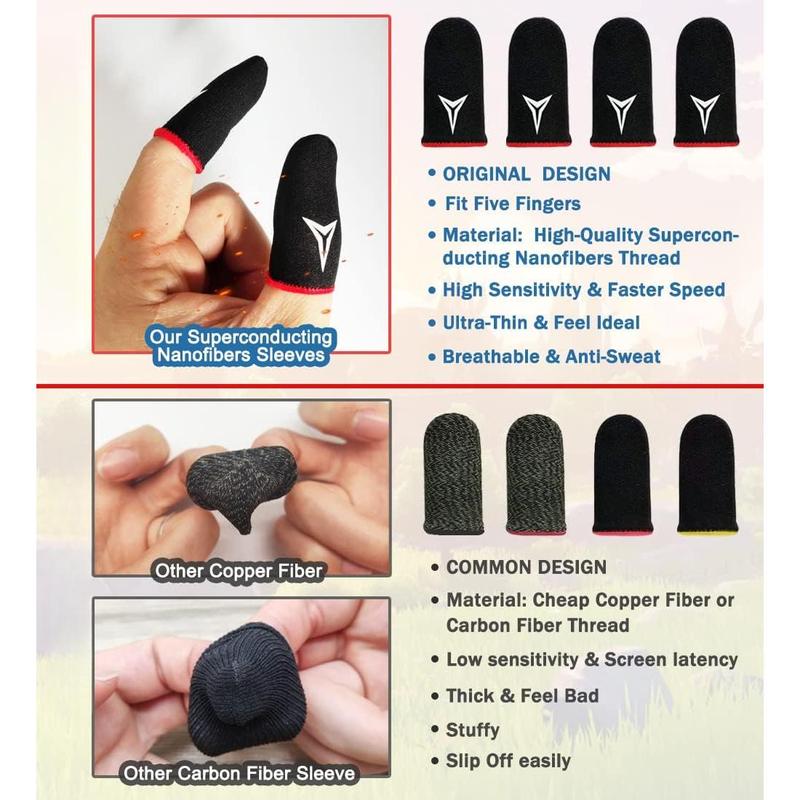 10 PCS Mobile Phone Gaming Finger Sleeves,  Finger Sleeves Fit All Touchscreen Devices, 0.15mm Superconducting Nanofibers, Smooth Feel, Anti-Sweat, Extremely Thin, Red Edge