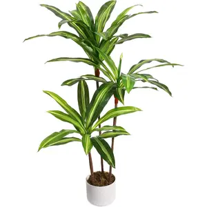 3.3FT Artificial Dracaena Tree in Pot, Evergreen Artificial Dracaena Marginata Plants Indoor, Decorative Potted Floor Plant for Living Room