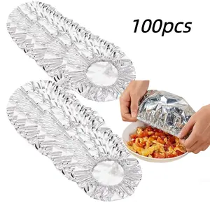 100 piece reusable aluminum foil preservation cover - thermal insulation film, adjustable to fit bowls and plates, kitchen storage preservation, aluminum foil insulation film, dining table food insulation cover, household food preservation