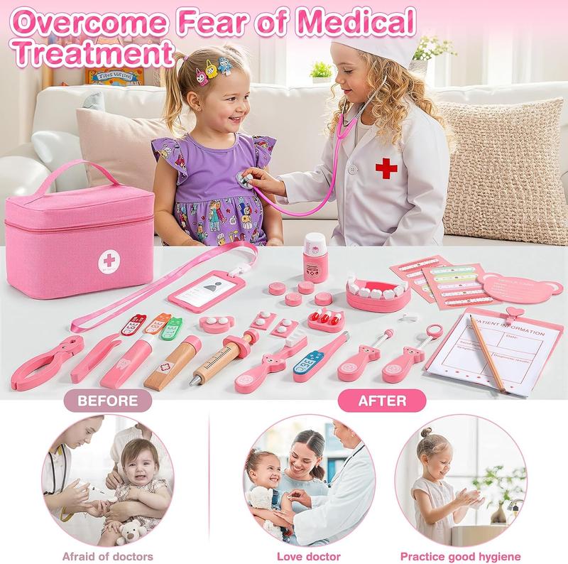 Ophy Doctor's Case, Children's Wooden Play Set, 40-Piece Doctor's Case for Children from 3, 4, 5 Years, Medical Toy with Real Stethoscope, Role Play Toy, Halloween, Child Decoration, EfficientGrip