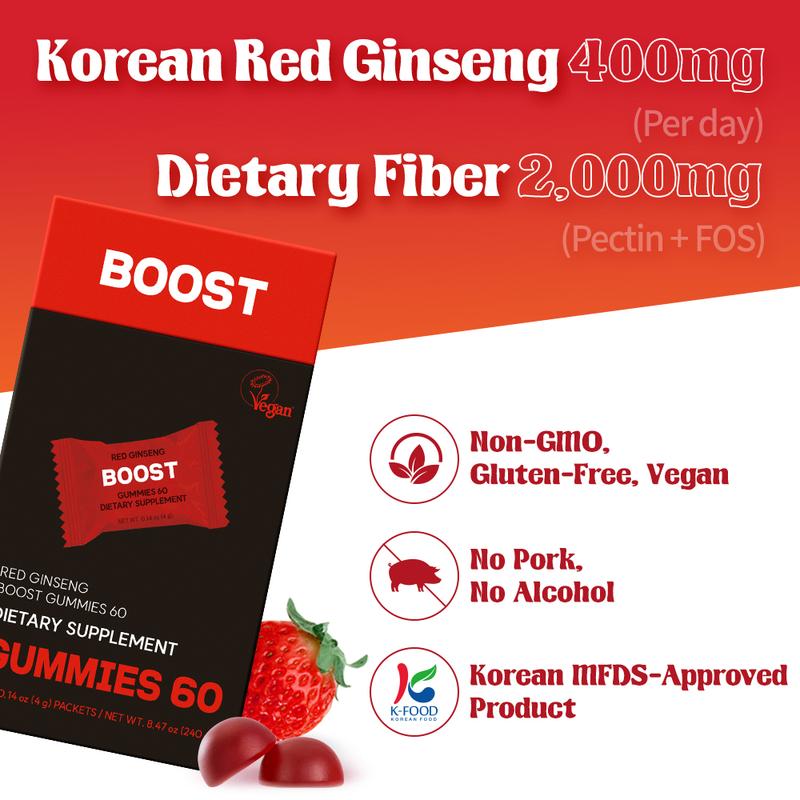 dr.blet Red Ginseng Gummies, 60 packets, Strawberry Flavor, Daily Energy, Immunity & Focus Support, Vitality & Alertness, Natural Wellness Support, Caffeine-Free, Easy Chew, Non-GMO, Gluten-Free, Vegan