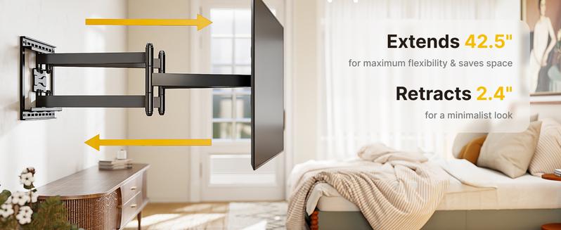 Long Arm TV Wall Mount for 43-90 Inch TVs, 42.5 Inch Extension, Swivel and Tilt, Full Motion, VESA 800 x 400mm, 132 lbs, 16',18' Studs