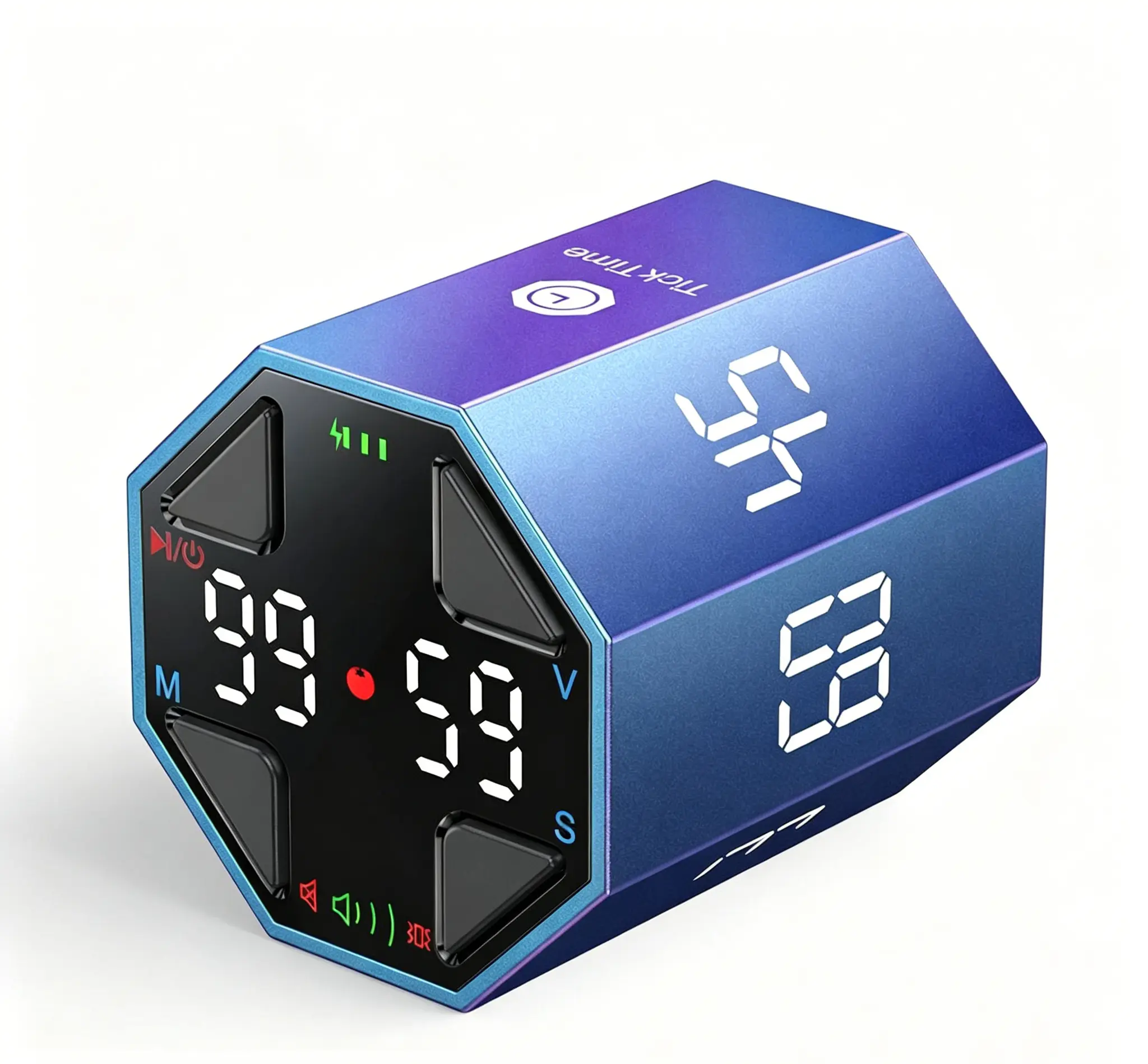 Ticktime Pomodoro Timer Cube, Productivity Timer, Pause & Resume, Silent & Adjustable Sound Alert, for ADHD, Task, Work, Study, 3/5/10/15/25/30min & Custom Countdown Portable
