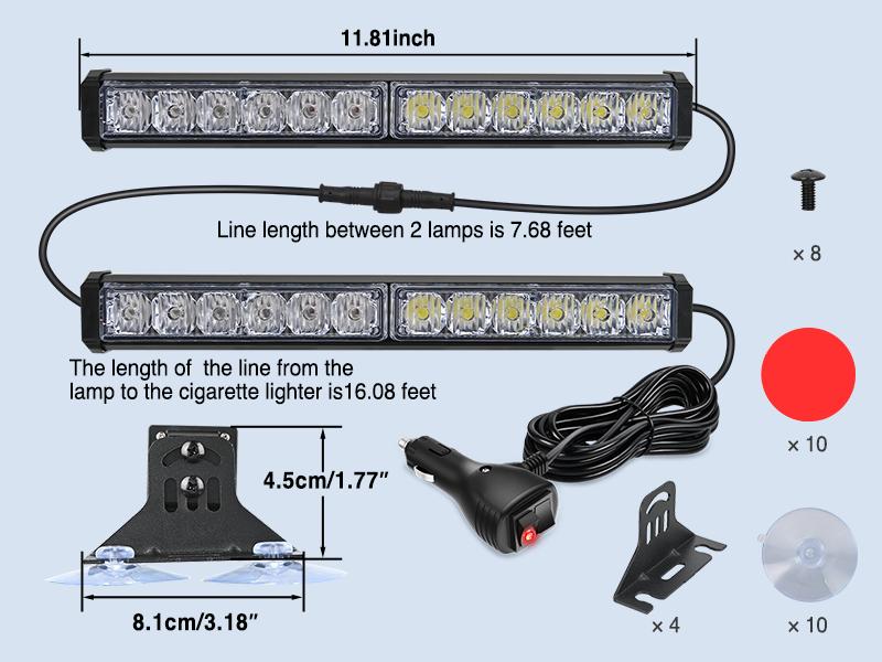 Nilight 24LED  Strobe Traffic Advisor Light Bar 2 in 1 Red White Dash Warning Safety Flashing Lights Front/Rear Windshield Construction Lights for Trucks Cars Plow  Firefighter Vehicles   vehicle