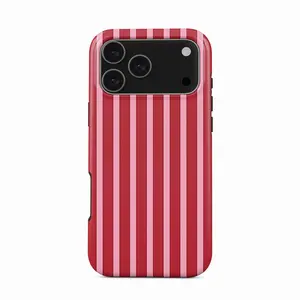 Magsafe Strawberry Jam Aesthetic Phone Case, Magsafe Compatible Pink & Red Striped Phone Case with Glossy Finish