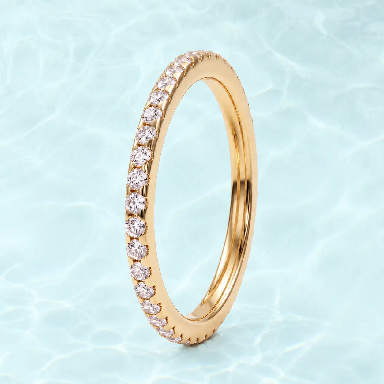 PAVOI Waterproof Eternity Rings for Women - 14K Gold Plated Slim Wedding Band - 2-Pack & Individual Travel Wedding Rings