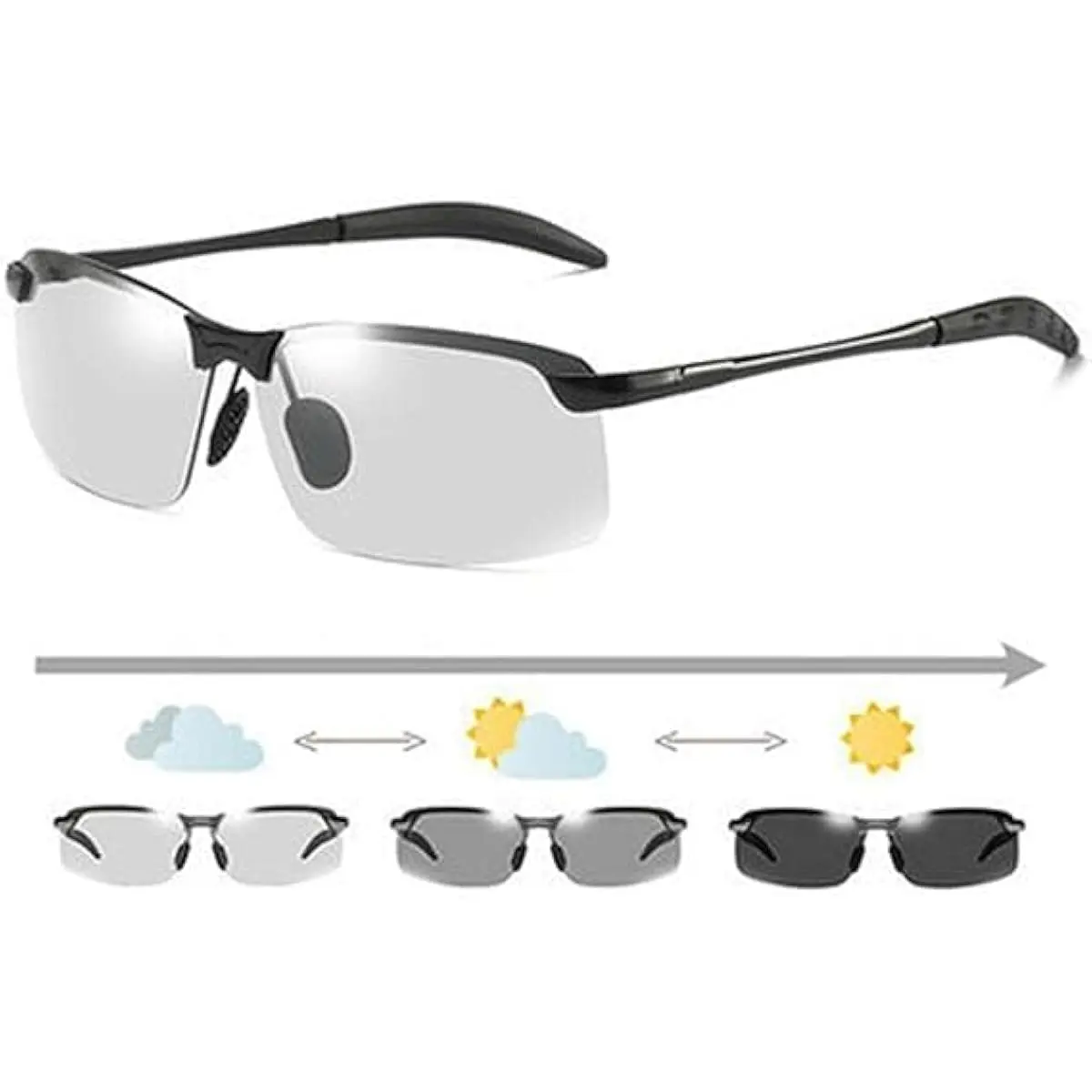 White-black Polarized Photochromic Sunglasses UV400 Sports Sunglasses Day and Night Driving Glasses Ultra-Light Sun Glasses Eyewear Cycling Glasses and Goggles