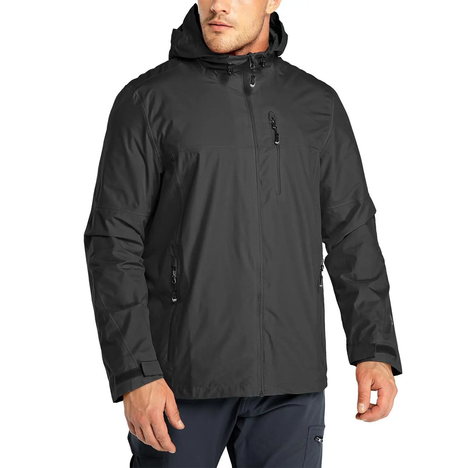 33,000ft Male Long Sleeve Outdoor Activities Rain Jacket - Waterproof Fabric, Lightweight Packable Windbreaker with Hood, Mesh Lining, Breathable for Cycling, Running, Packable Outdoor Jacket, Running Jackets