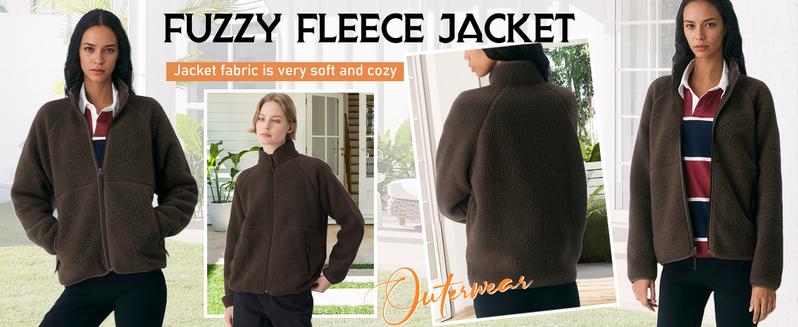 Songling Women's Fleece Jacket Warm Long-Sleeve Sherpa Thermal Outerwear with Pockets Soft Lightweight for Fall/Winter Casual Outdoor Coats