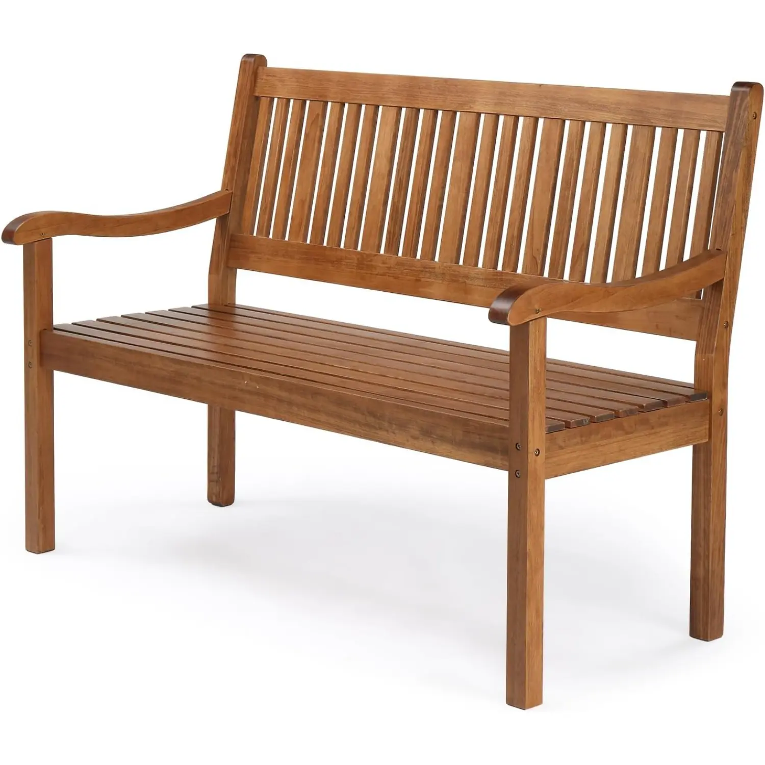 Karlhome 50" Classic Outdoor Wood Bench - 50 x 25 x 36 in Durable Wood Frame Loveseat, Weather Resistant Dense Slats, Comfortable Backrest, Curved Armrests, 800 lbs Capacity, 29.8 lbs, Assembly Required for Outdoor Patio Coffee, Reading Use