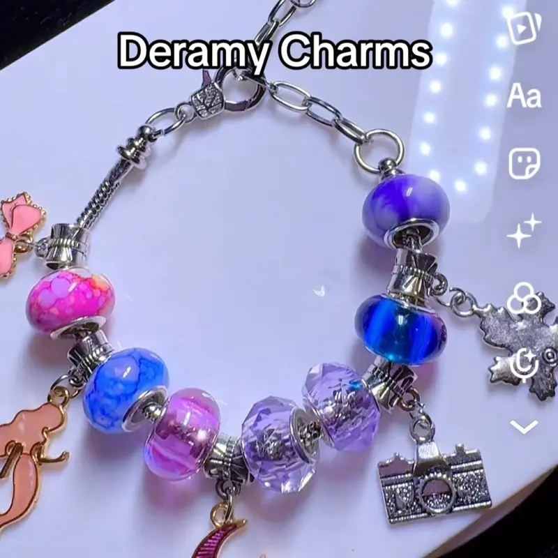 Purple Charm Bracelet with Moon Charms