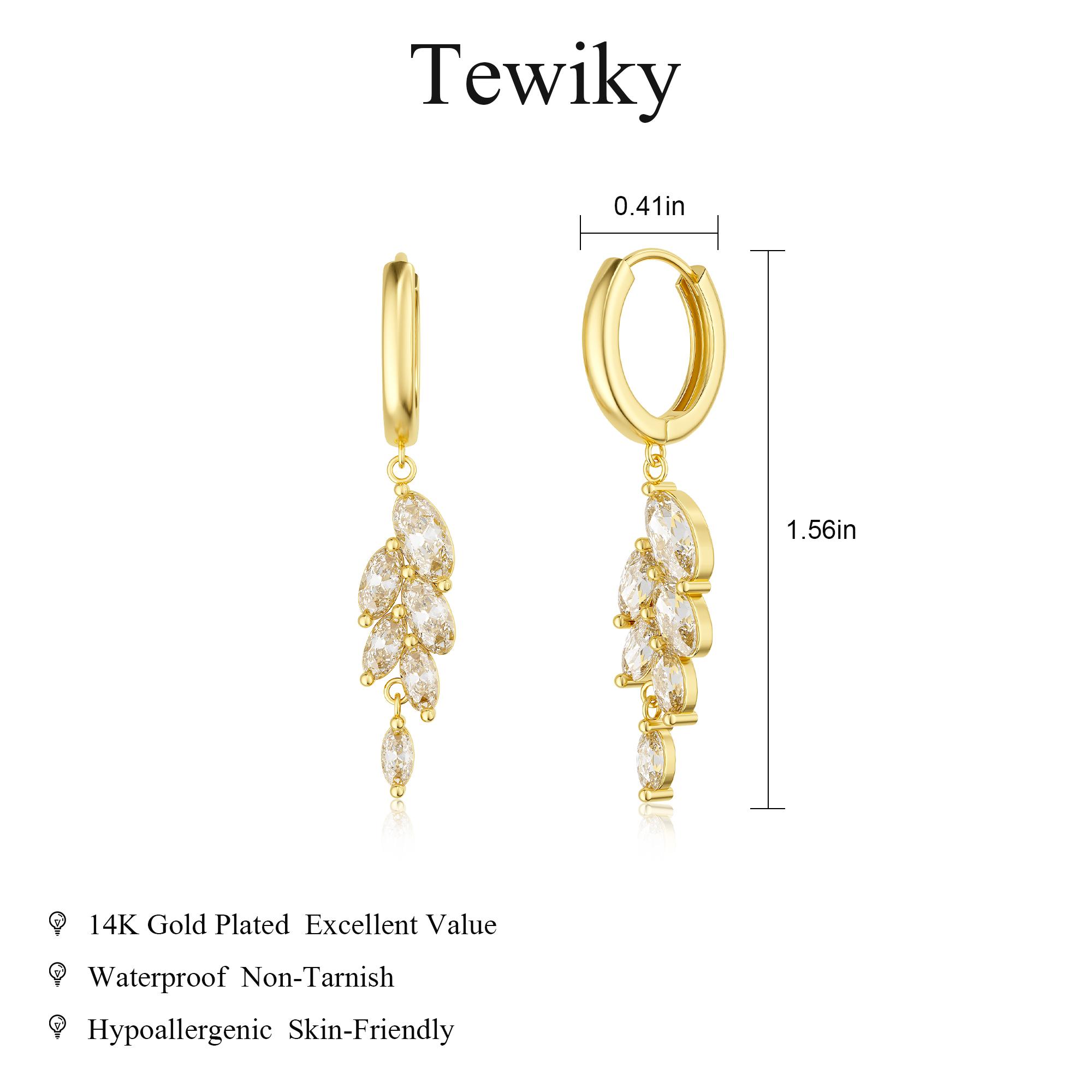 Tewiky 14K Gold/Silver Plated Zircon Leaf Earrings for Women Trendy Zircon Small Dangle Hoop  Hypoallergenic Earrings Stacks For Valentine's Day gifts