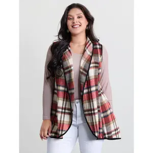 【Easter's Haul】【Arm Freedom】BLOOMCHIC Plus Plaid Curvy Hem Open-Front Vest 2026 Summer Vibes Swimweek