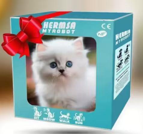 Latest 2026 Upgraded Version Yellow and White Robot Cat Plush Toy Simulates Meowing Movements Electric Kitten and Puppy Children's Toy Real Interactive Plush Cat with Simulated Actions and Meowing