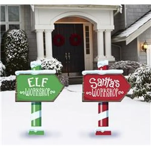 Advanced Graphics 3500 Outdoor Elf & Santa Workshop Rectangle Plaques-Signs - 20x13 in, Plastic-Metal Construction, Set of 2, Metal Stake, Weather Resistant, Printed on 1 Side Only, Yard Display