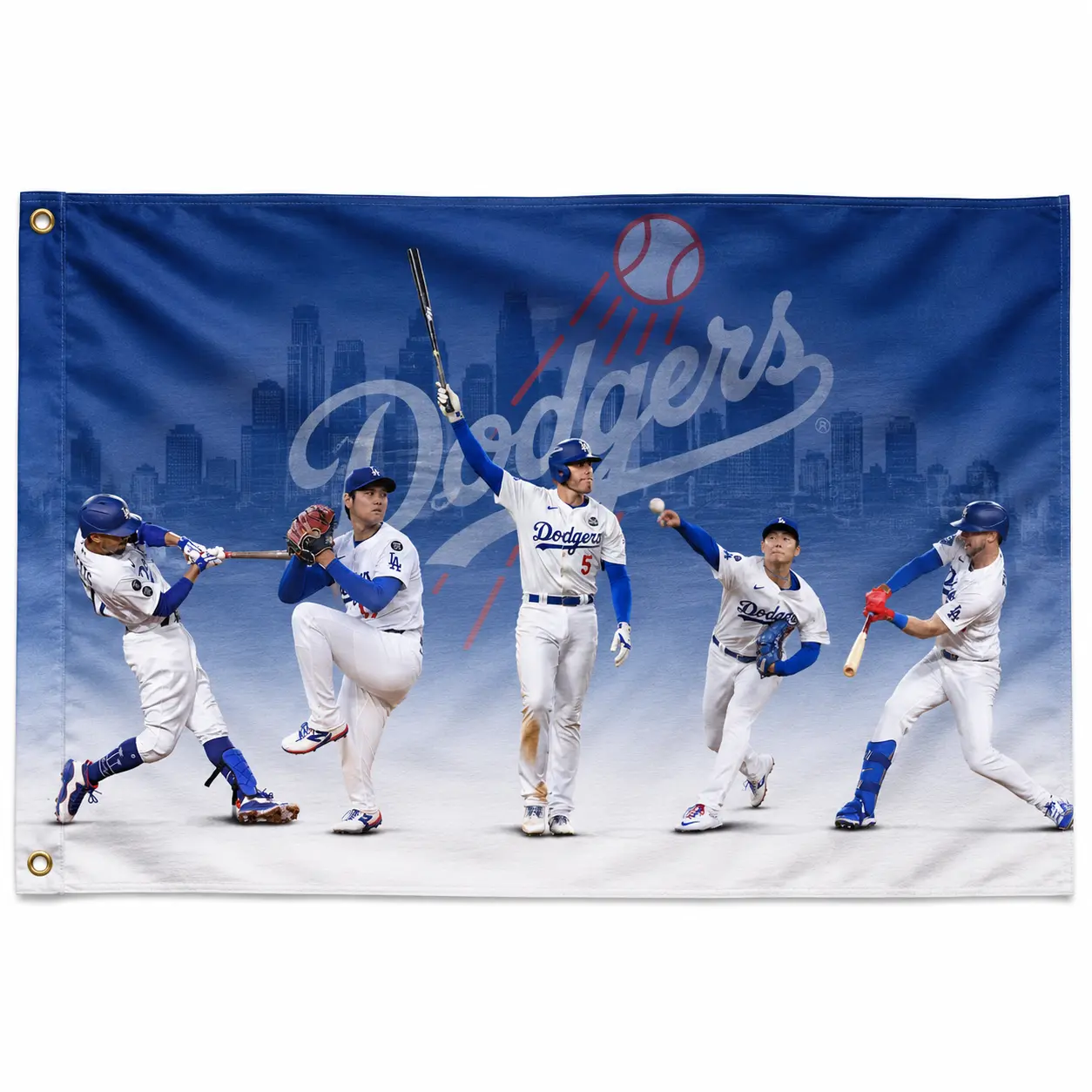 The Dodgers Flag 3x5 Ft, Blue White Sports Team Wall Banner with Dynamic Player Collage, Fan Cave Garage Bedroom Dorm Decor, Game Day Party Backdrop, Gift for Men, Dad, Husband, Collectors and Sports Fans