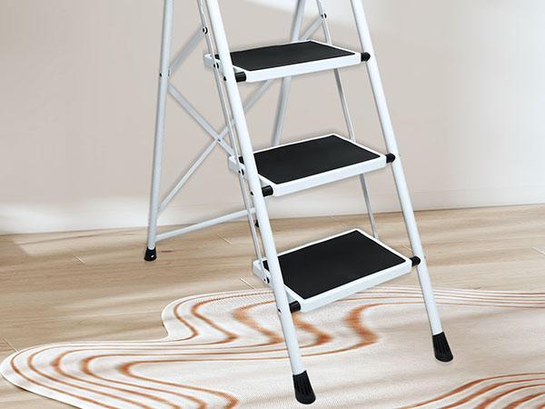 44 Inch Iron Stepstool, 4 Folding Stepstool with Non-Slip Pedals and Comfortable Handrails, Sturdy Steel Ladder Portable Heavy Duty Stepstool for Kitchen, Garage and Outdoor Use, black