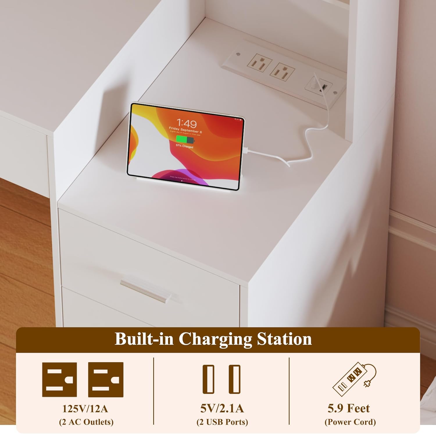 Large Vanity Desk with Mirror & Lights, White Makeup Vanity with 8 Drawers & 6 Storage Shelves, Vanity Set with LED Lights and Power Outlet, 3 Lighting Modes, Adjustable Brightness Large Vanity Desk with Mirror & Lights, White Makeup Vanity with 8 Drawers & 6 Storage Shelves, Vanity Set with LED Lights and Power Outlet, 3 Lighting Modes, Adjustable Brightness