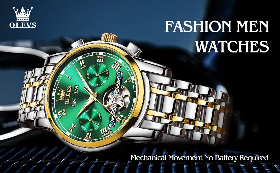 OLEVS men's self-winding watch automatic mechanical tourbillon stainless steel waterproof luminous luxury dress watch Wristwatch