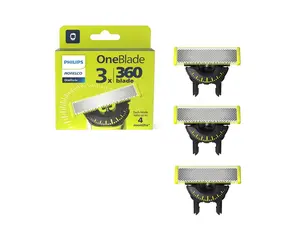 Philips Norelco OneBlade 360 Blades, Genuine Replacement Blades for OneBlade Electric Shaver and Trimmer, Durable Stainless Steel, Trim, Edge and Shave, 3 Pack, QP430/80