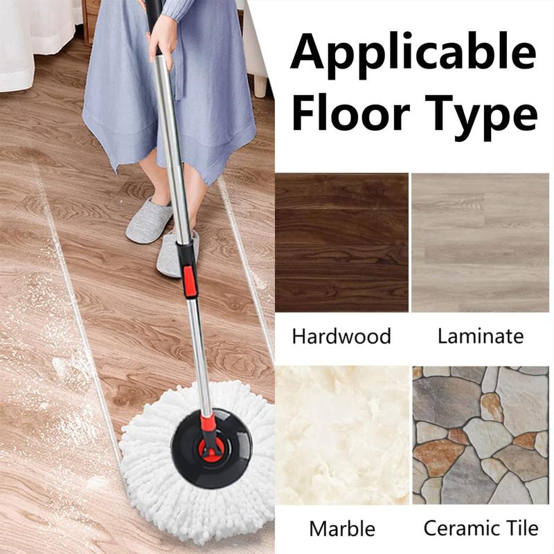 Mop and Bucket Set, 360° Spin Mop and Bucket with Wringer Set and 3 Microfiber Mop Refills, Stainless Steel 61'' Extended Handle Spinning Mop Bucket System for Floor Cleaning