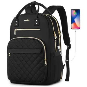 YAMTION 15 Inch Laptop Backpack for Women, Quilted Large Capacity Backpack with USB Charging Port, Gold Hardware, Convertible Tote & Backpack, Water Resistant Bookbag for Teens, College Students, Working Women, School, Work, Business Travel  Daily Commute