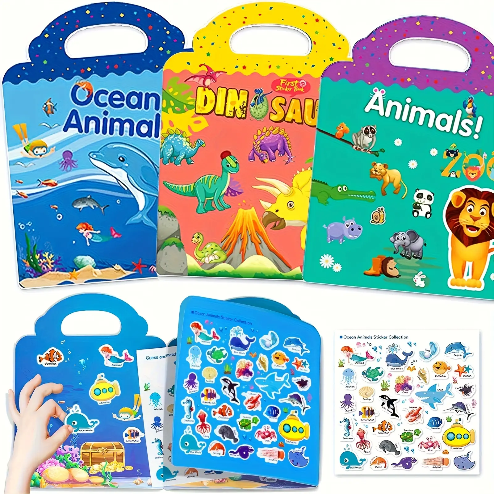 3-Pack Reusable Sticker Books for Kids - Montessori Learning Toy, DIY Crafts Supply, Travel-Friendly Gift, Encourages Creativity, Fun for Kids, Supports Child Development