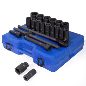 Stark USA 22-Pieces Socket Set 3/4" Drive Deep SAE Cr-Mo Extension Bar Sliding