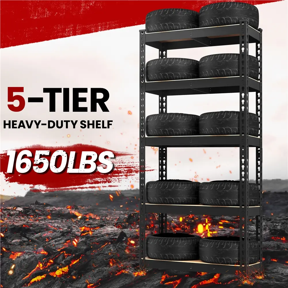 Costoffs 5-Layer Adjustable Boltless Metal Frame Storage Shelf Rack - Heavy-Duty Furniture Storage Organizer with Rubber Buckle, 386 lb per Tier Capacity for Kitchen, Balcony