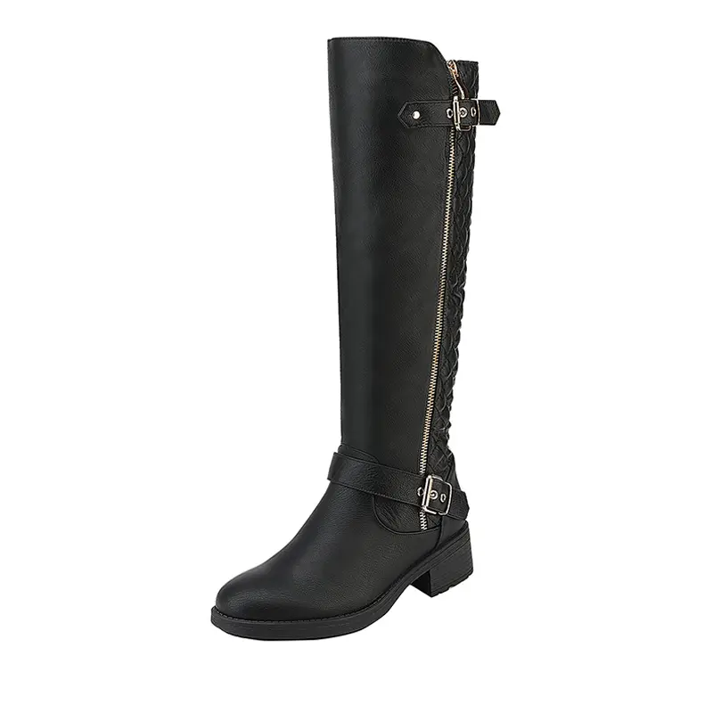 Dream Pairs Women's Knee-High Riding Boots - Riding Boot Style Winter Footwear with Faux Fur Lining, Wide Calf Fit, Instep Zipper for Quick On-Off Comfort, Zipper Quick On, Buckle Strap Hold,shoes for back to school,back to school shoes