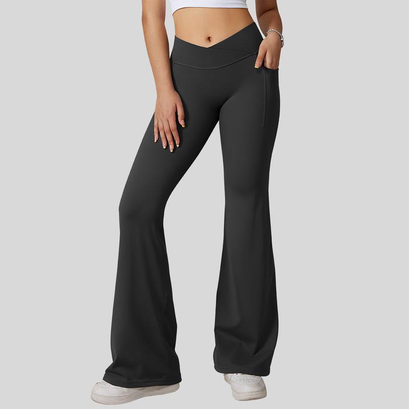 OQQ Women's Crossover High Waist Fit Yoga Pants With Pocket V Back Seam Comfortable For Summer Vacation Travel Outfits Gym Sportswear Bottoms Power Legging