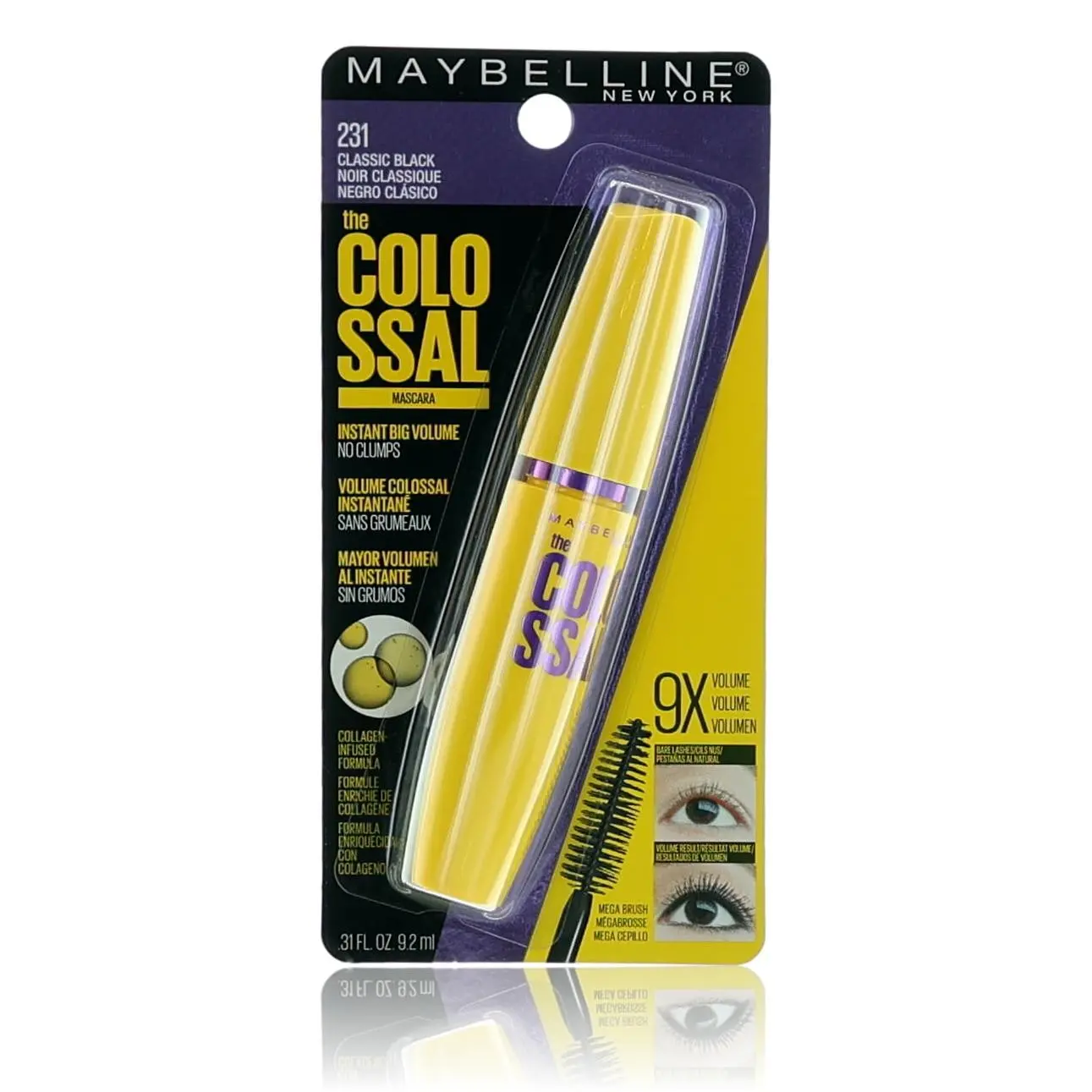 Maybelline New York The Colossal Volumizing Mascara - Defined Lashes, 231 Classic Black, 0.31 oz, 1 Tube Liquid Eye Makeup, One Tube