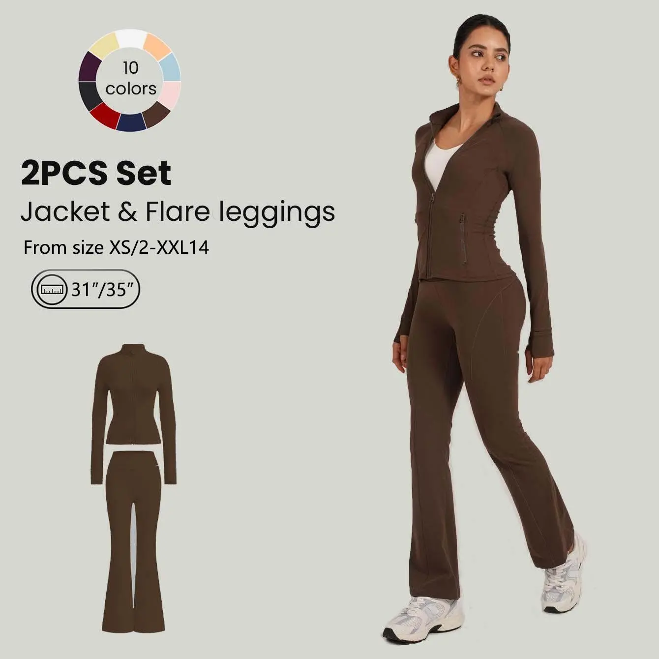 GLOWMODE 2PCS Slim-It BBL Jacket and 31"&35" Flare Leggings Daily Set TikTokShopBlackFriday