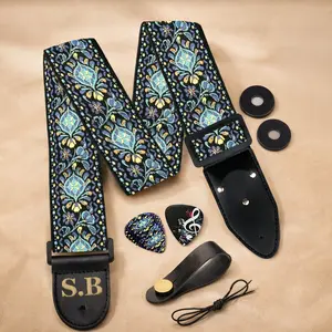 Custom Woven Vintage Design Guitar Strap W/FREE BONUS- 2 Picks + Strap Locks + Strap Button